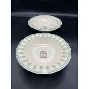 Pfaltzgraff Portfolio Naturewood Birdhouse Set of 2 Soup Bowls USA 7.25"